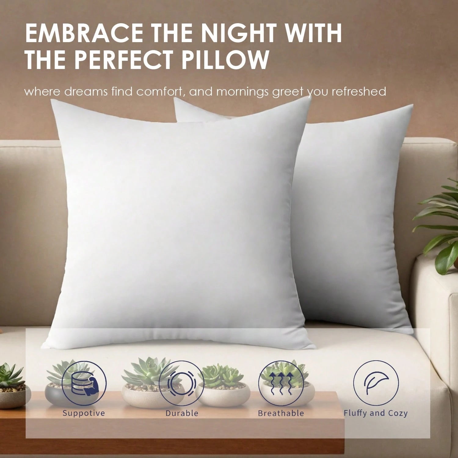 YUNDO White Label Pillow Core, Suitable For Sofa Cushions, Bed Seat Cushions And Outdoor Chairs. Available In Various Sizes: 18x18 Inches, 20x20 Inches, 12x20 Inches And 22x22 Inches. High Filling Den