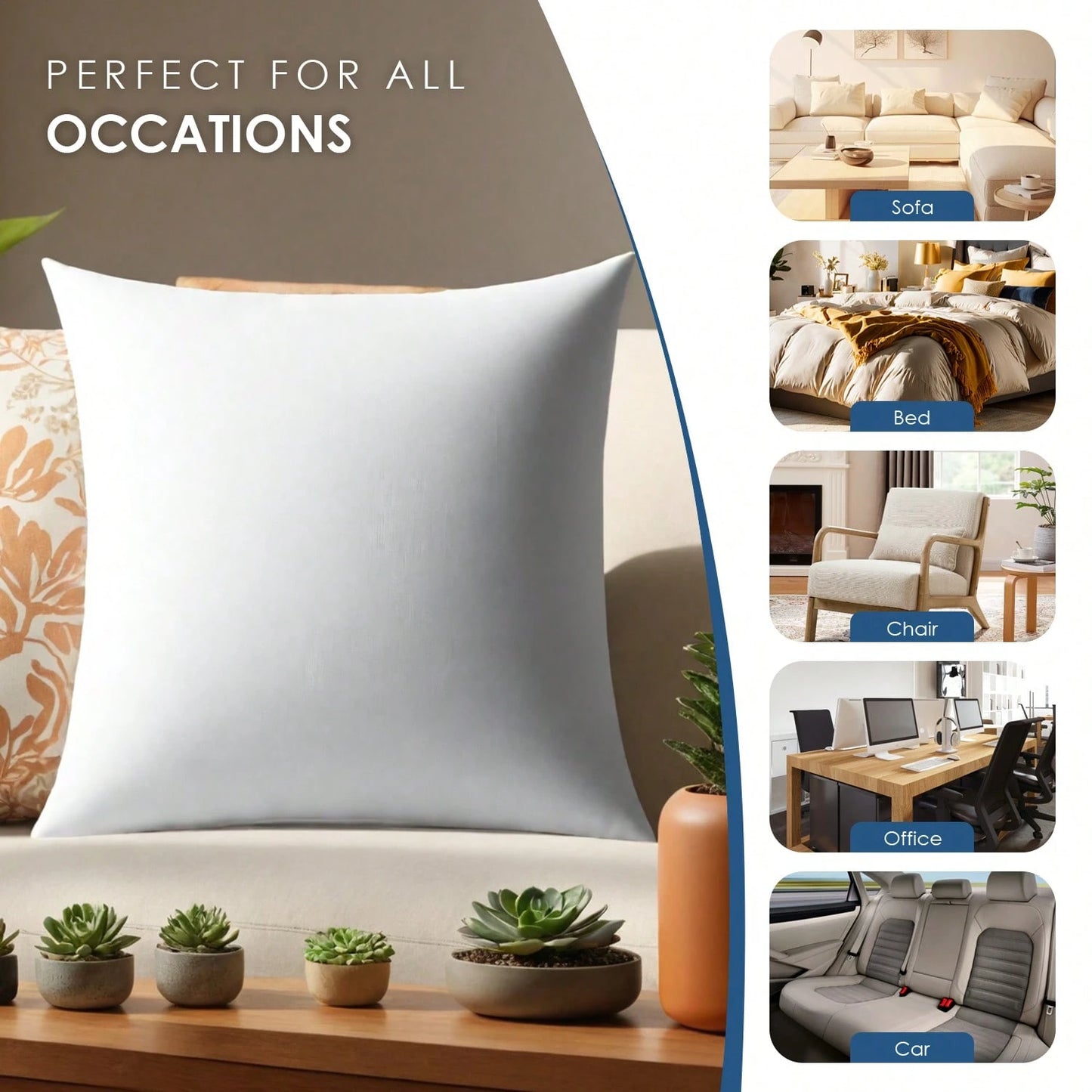 YUNDO White Label Pillow Core, Suitable For Sofa Cushions, Bed Seat Cushions And Outdoor Chairs. Available In Various Sizes: 18x18 Inches, 20x20 Inches, 12x20 Inches And 22x22 Inches. High Filling Den