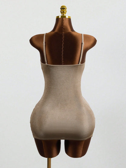 Zestiva Women Summer Elegant Khaki Spaghetti Strap Dress,Casual Sommer Rave Outfit,N One Vacation Beach,Music Festival Party Club Gathering,Holiday Dress