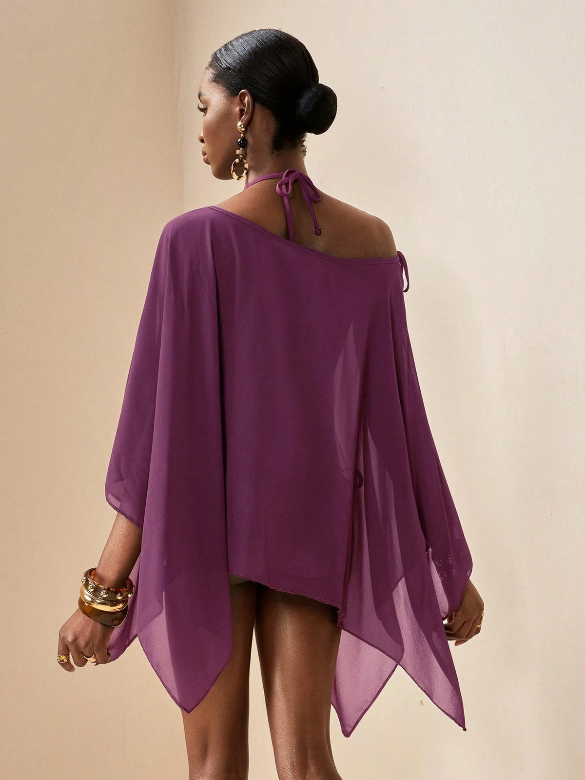 Zivah 2026 Women's Vacation Casual Beach Semi-Sheer Chiffon Brown Square Shawl Cover-Up