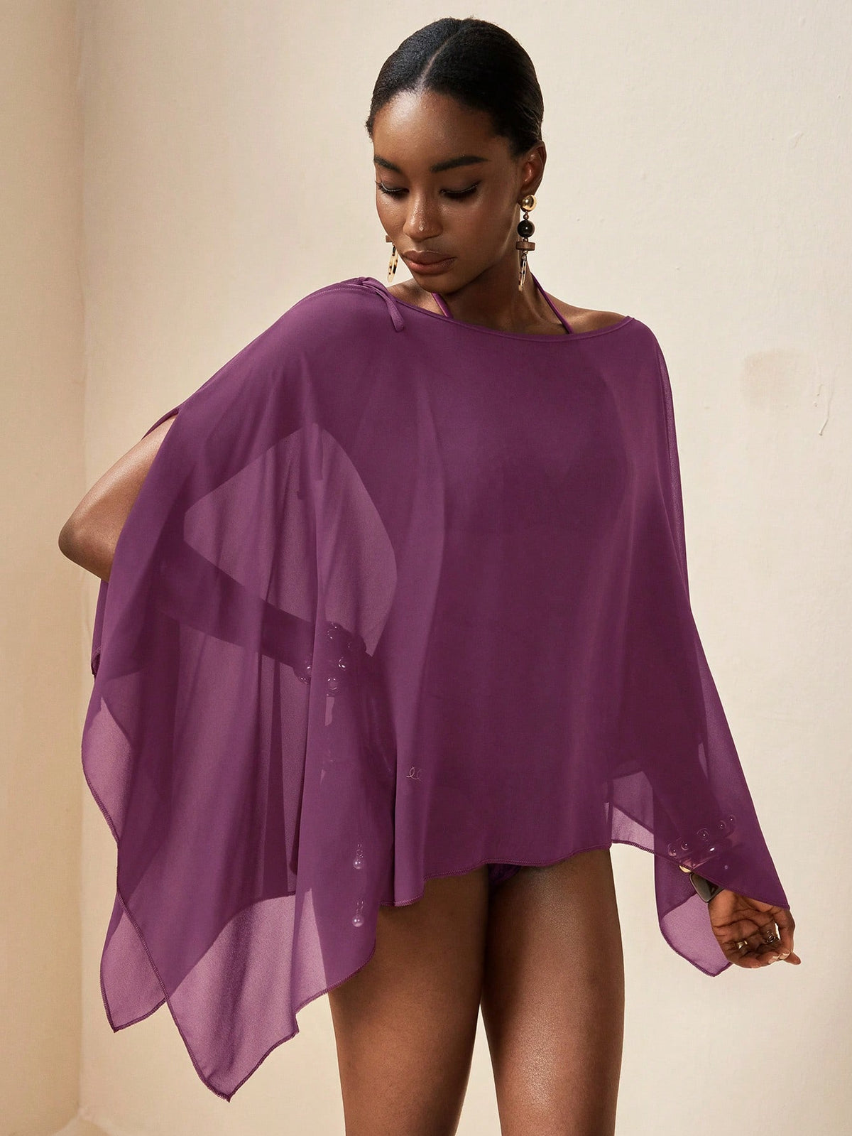 Zivah 2026 Women's Vacation Casual Beach Semi-Sheer Chiffon Brown Square Shawl Cover-Up