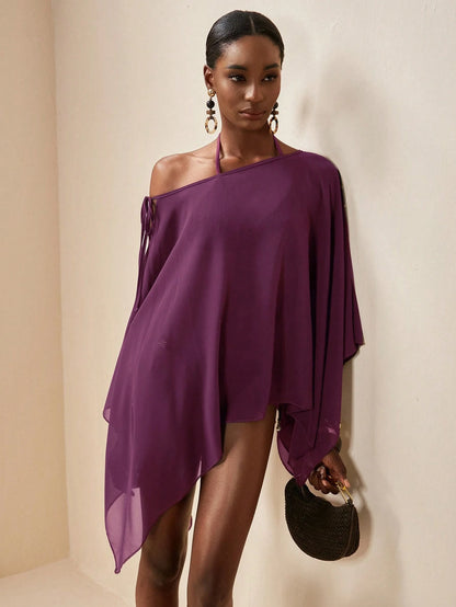 Zivah 2026 Women's Vacation Casual Beach Semi-Sheer Chiffon Brown Square Shawl Cover-Up