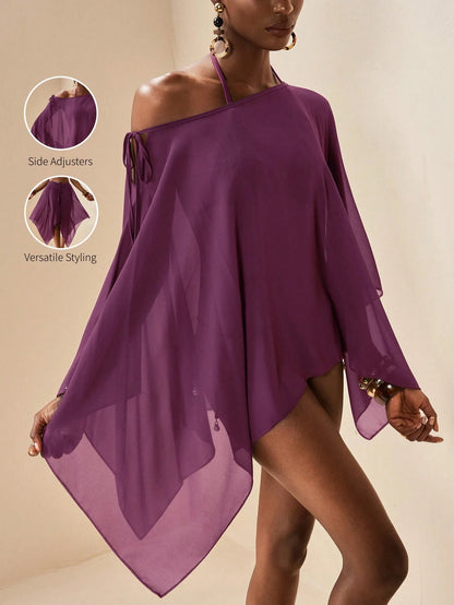 Zivah 2026 Women's Vacation Casual Beach Semi-Sheer Chiffon Brown Square Shawl Cover-Up