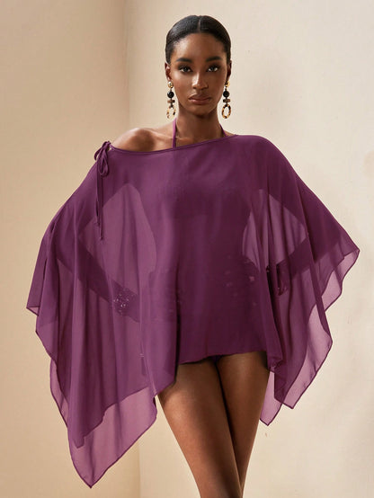 Zivah 2026 Women's Vacation Casual Beach Semi-Sheer Chiffon Brown Square Shawl Cover-Up
